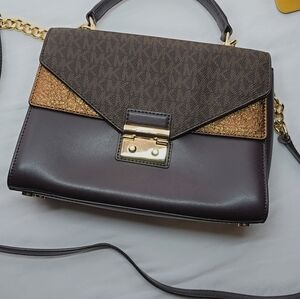 Michael Kors Dark Brown Shoulder Bag with Gold Hardware